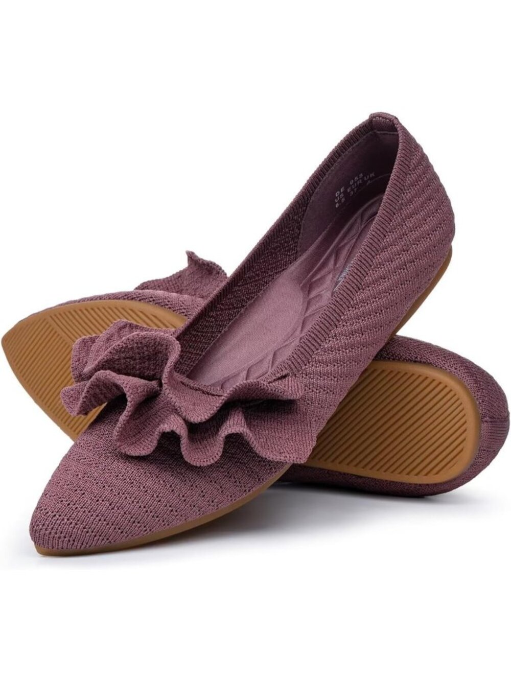 Women's Dusty Pink Pointed Toe Slip On Ruffled Comfortable Ballet Flat Shoes